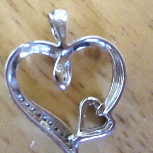 925 Sterling Silver and 10K Gold Diamond Double Heart Pendant - Picture 5 of 7